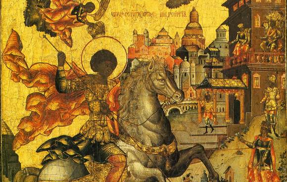 старинная икона Палех Чудо Георгия о змие середина XVIII в