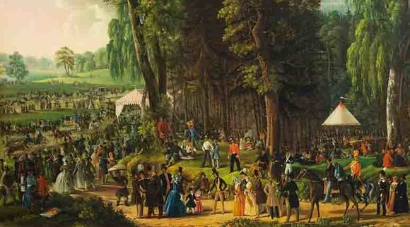 старинная живопись неизвестный русский художник гуляния 1 мая в Сокольниках 1840 