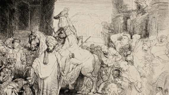 антикварная графика рисунок Rembrandt Harmensz van Rijn THE TRIUMPH OF MORDECAI