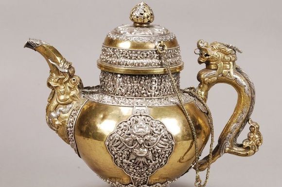 восточный антиквариат старинный китайский чайник серебряный золочение
