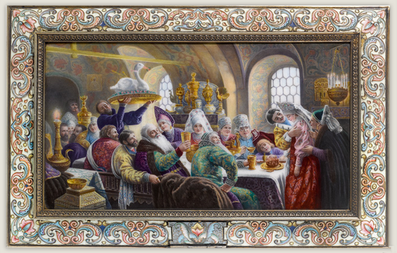 Серебряная позолоченная живописная шкатулка эмаль Федор Рюккерт, Москва, 1889-1908 